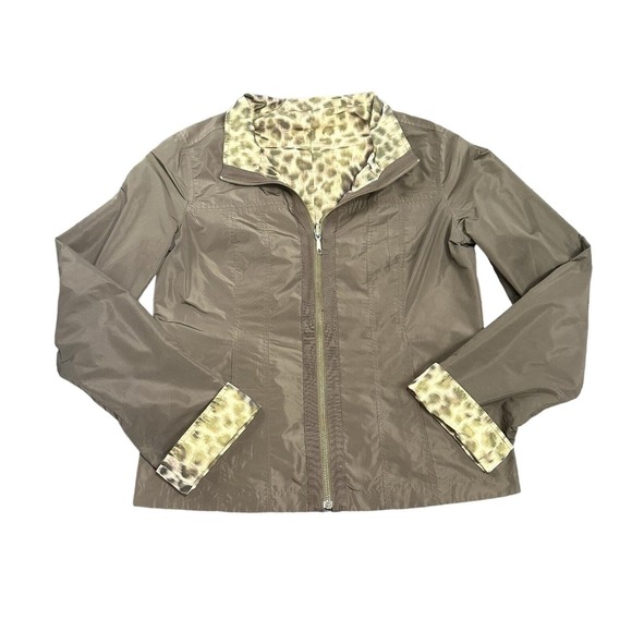 Lafayette 148 Reversible Jacket Womens Sz‎ 8 Brown Animal Print Windbreaker Coat - Picture 4 of 11
